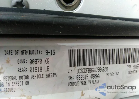 2016 Dodge Dart Sxt z USA, uszkodzony, nr VIN 1C3CDFBB6GD564858